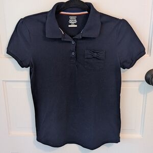 French Toast Girls Short Sleeve Blue Shirt with Bow Pocket, size XL (14/16)